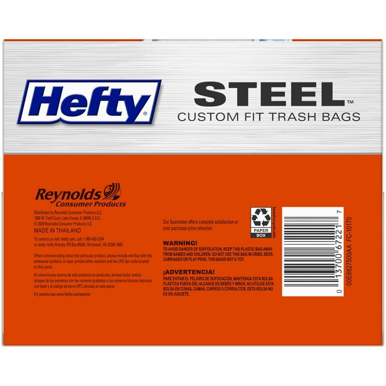 Hefty Steel Custom Fit L Size Drawstring Trash Bags, Black, Fresh Scent,  14.5 Gallon, 50 Count