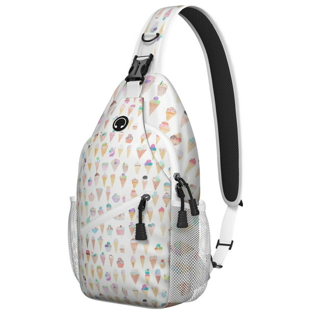 Colorful Ice Cream Pattern Sling Bag - Anti-Theft Crossbody Chest Bag for Hiking, Biking & Travel - Spacious & Organized with Durable Comfortable Design