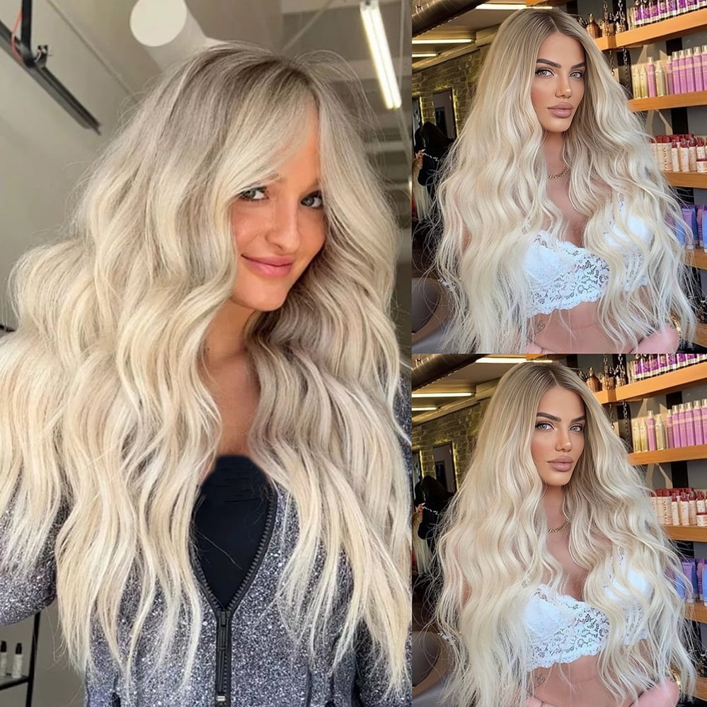 Summer Glacier Platinum Blonde Invisible Root Smudge Brazilian Virgin Human Hair Wig 180% Density Body Wave T Part Lace Wigs Human Hair Pre Plucked Natural Hairline Wig Human Hair With Baby Hair