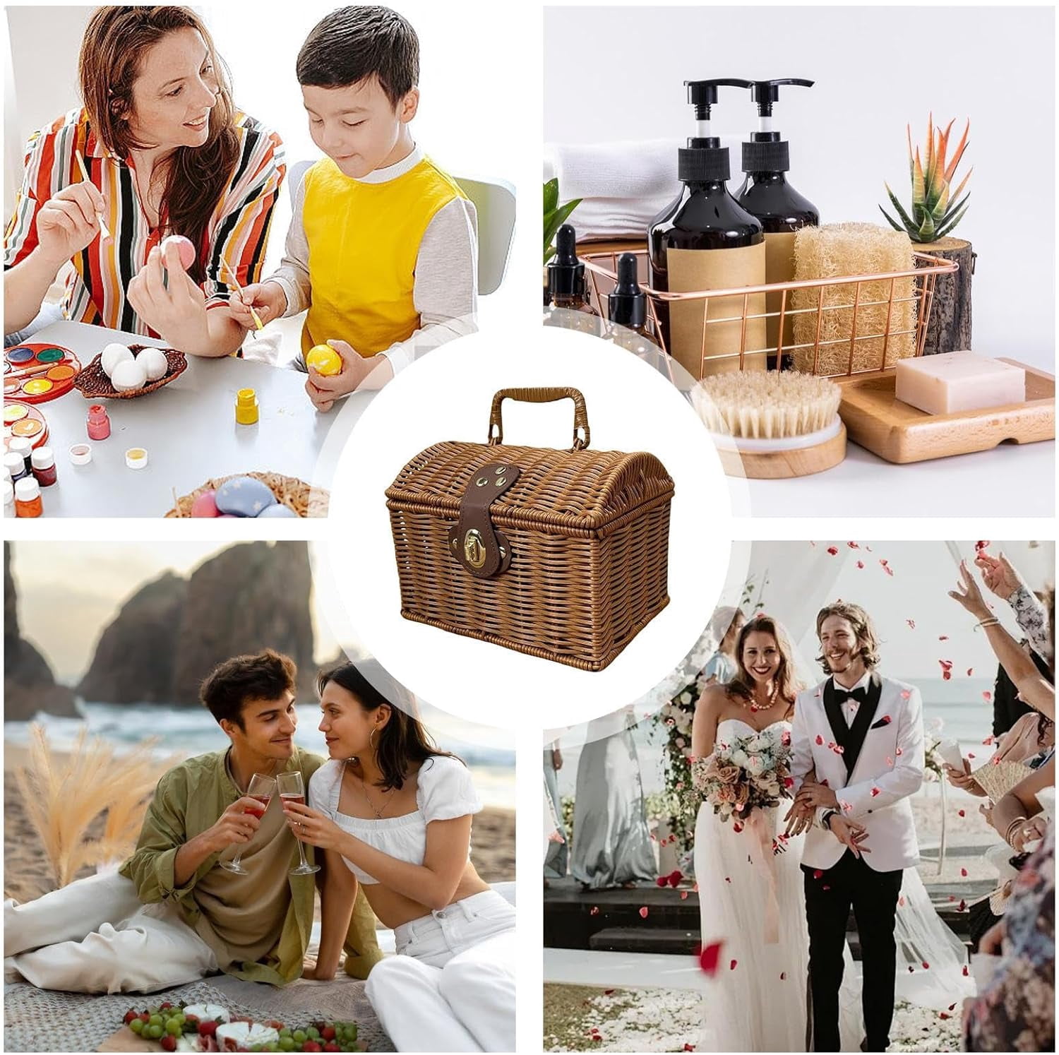 Picnic Basket with Cover - Vintage Fruit Carrier Box | Picnic Party Basket | for Easter Holiday Engagement Wedding Thanksgiving Spring Summer Autumn Photography Garden Yard Park(Q)