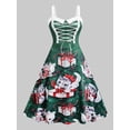 thumbnail image 1 of Rosegal Plus Size Lace Up Christmas Gift Cat Print Dress Green 3X, 1 of 4