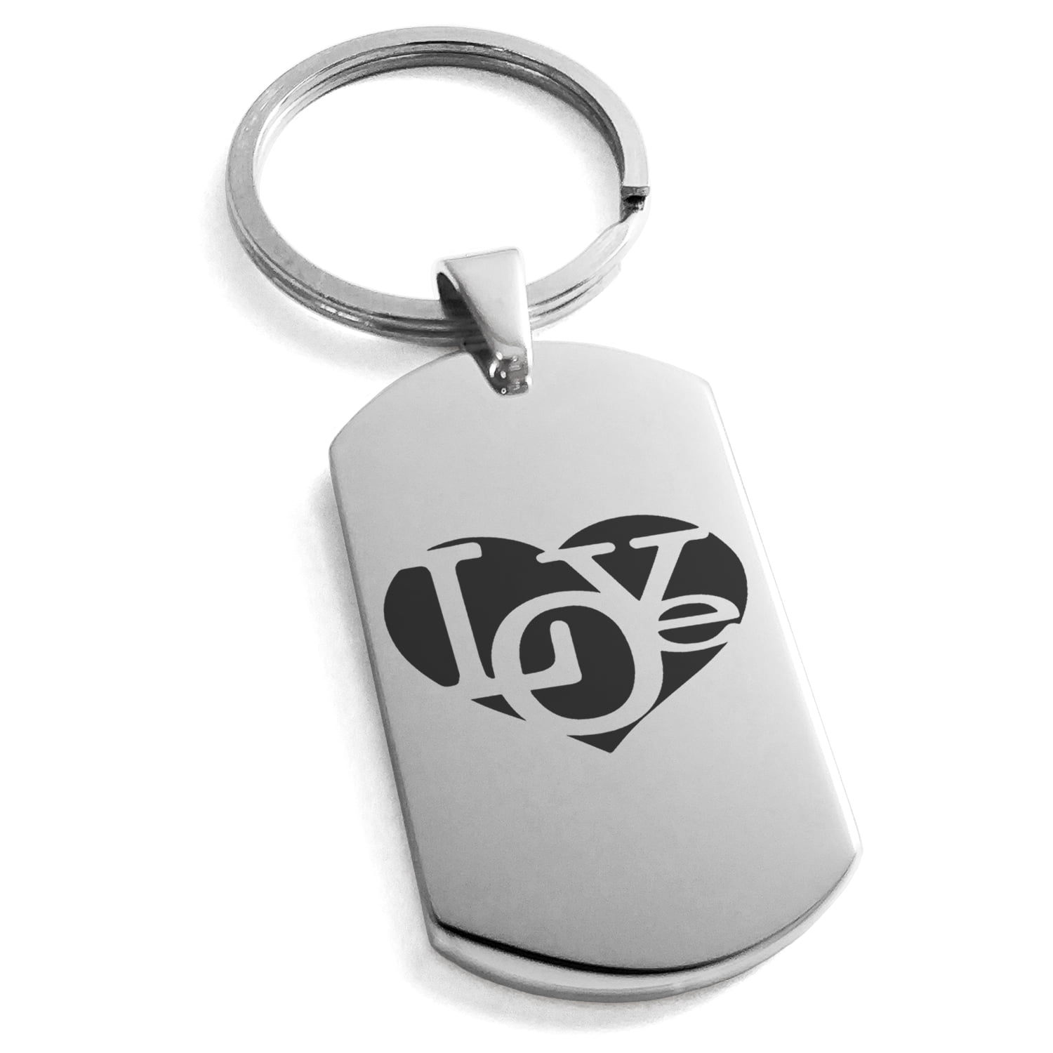 Stainless Steel Iconic Love Heart Engraved Dog Tag Keychain Keyring