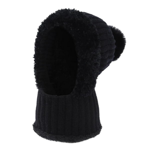 Gorro de invierno para mujer, gorro de esquí, cómodo calentador de cuello, protección para las orejas. Negro