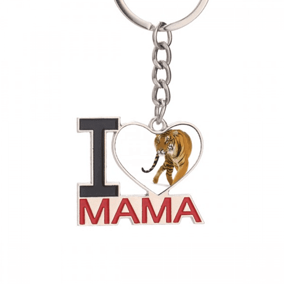 Name Cat Tiger Ferocious Art Deco  Fashion Keychain Metal Keyring Holder Love MAMA Mother