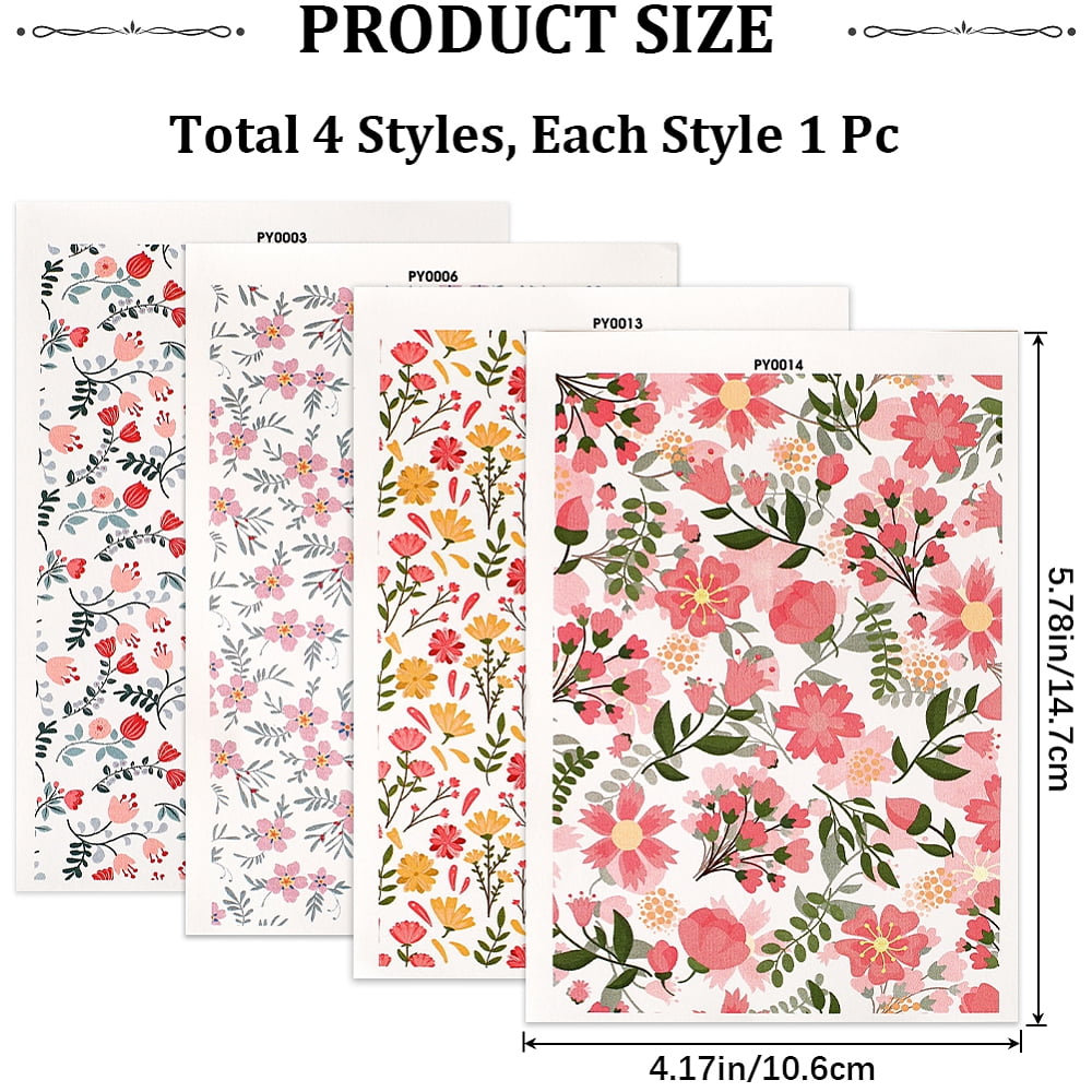 20 Sheets 4 Style Flower Pattern Ceramics Clay Water Transfer Paper Underglaze Transfer Decals for DIY Earrings Pendants Hair Clip Mixed Color 147x106x0.2mm 5 sheets/style
