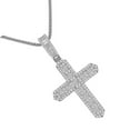 thumbnail image 2 of Baguette 14K White Gold Finish Simulated Diamond Holy Cross Charm Pendent +Chain 2.5'', 2 of 4