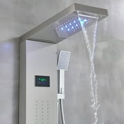 Stainless Steel LED Shower Panel Rain&Waterfall Tower Spa Massage Jets W/Spray