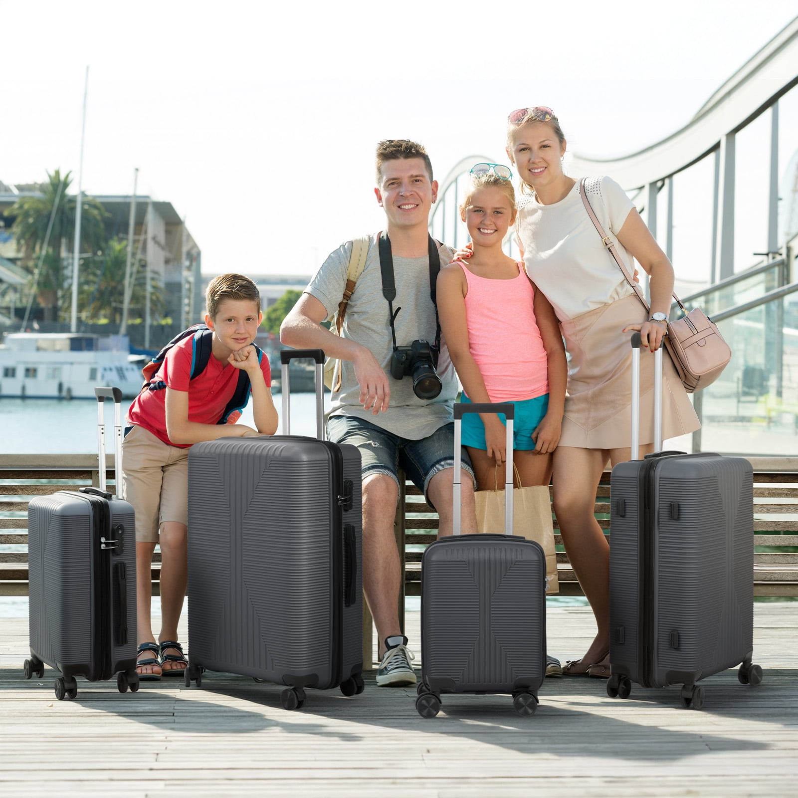 Ktaxon 4-Piece Luggage Set Hardshell Lightweight ABS Carry On Suitcase 360° Spinner Wheels Gray