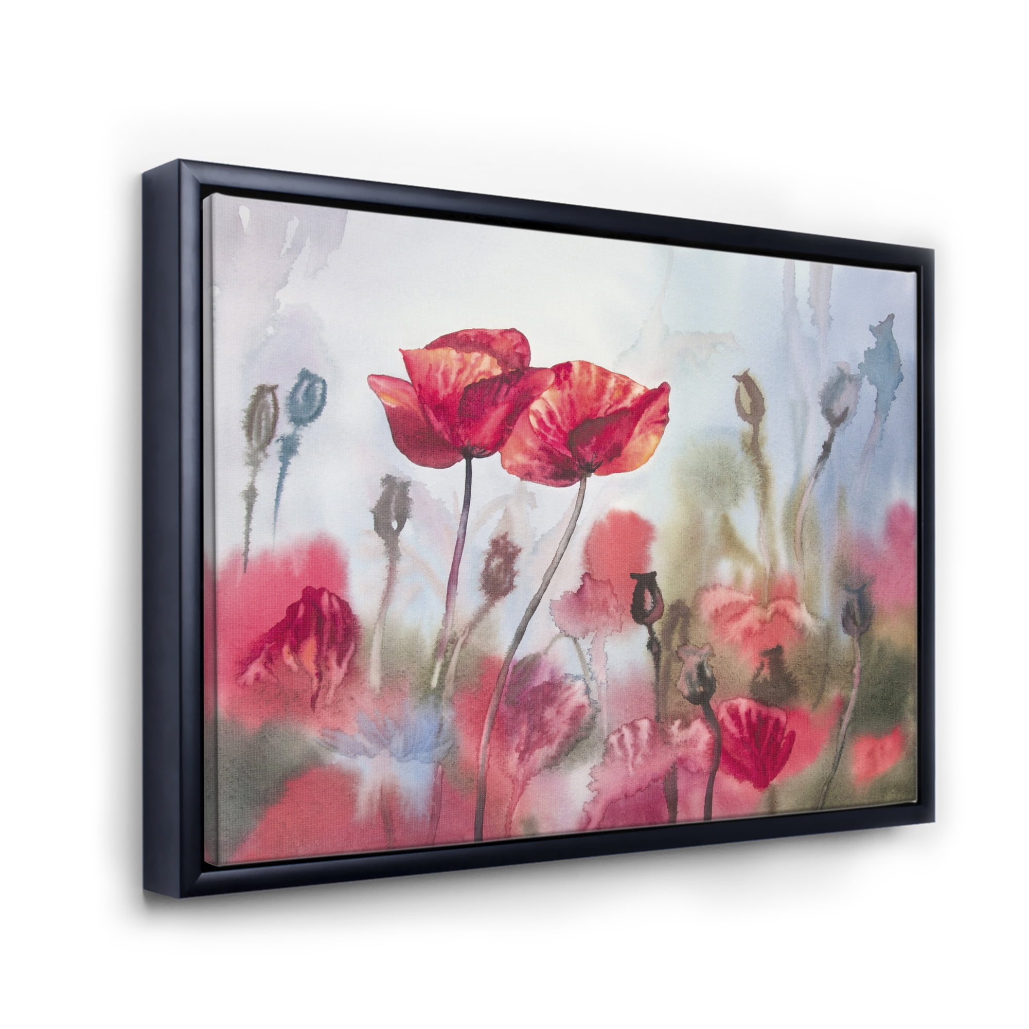Designart 'Blossoming Red Poppies In The Meadow' Traditional Framed Canvas Wall Art Print