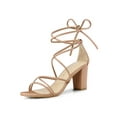 thumbnail image 1 of BLISSFUL STEP Women's Shoes Open Toe Lace Up Block Heel Strappy Heels Nude 10, 1 of 8