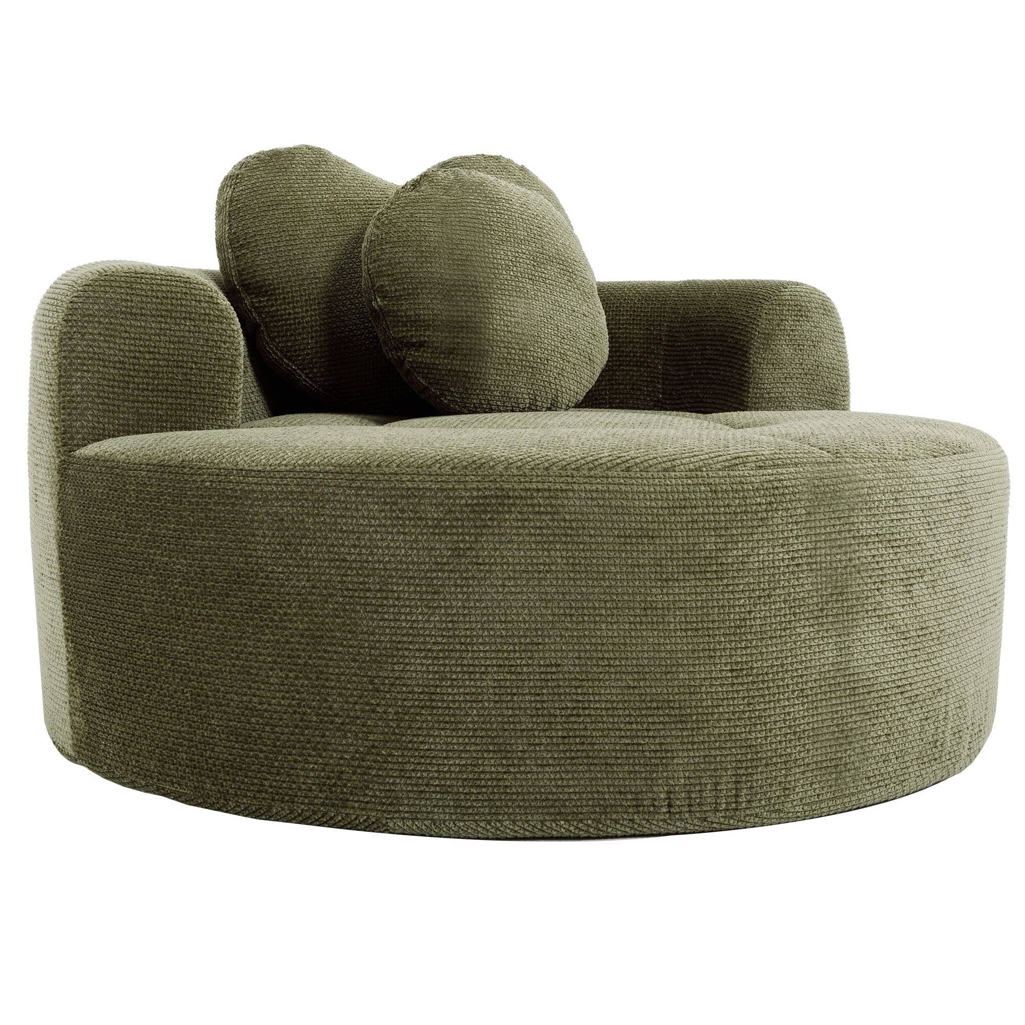 Leumius Oversized Round Chair Lounge Chaise Indoor,Upholstered Round Sofa Bed with Memory Foam,Comfy Cloud Circle Chair with Deep Seat for Living Room Bedroom,No Assembly Required,Green