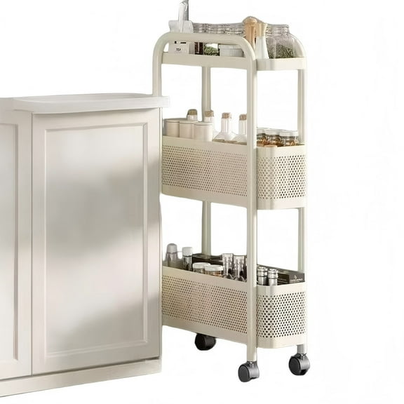Yunkctuk Slim Storage Rolling Cart,3 Narrow Cart with Wheels, Ideal for Kitchen Spice Storage, Bathroom Organization, Bedside Storage, and Laundry Room,Sturdy and Durable Narrow Rolling Storage Cart