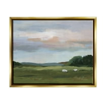 Stupell Industries Sheep in Country Field Landscape Painting Gold Floater Framed Canvas Art Print Wall Art, 31 x 25