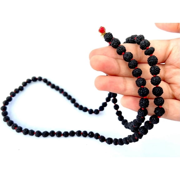 Original Rudraksha Panchmukhi Mala (Black, 6.5mm) for Wearing and Japa Mala (5 Mukhi Mala, 108 Beads Mala Rosary Garland) (Black) (1) By Indian Collectible
