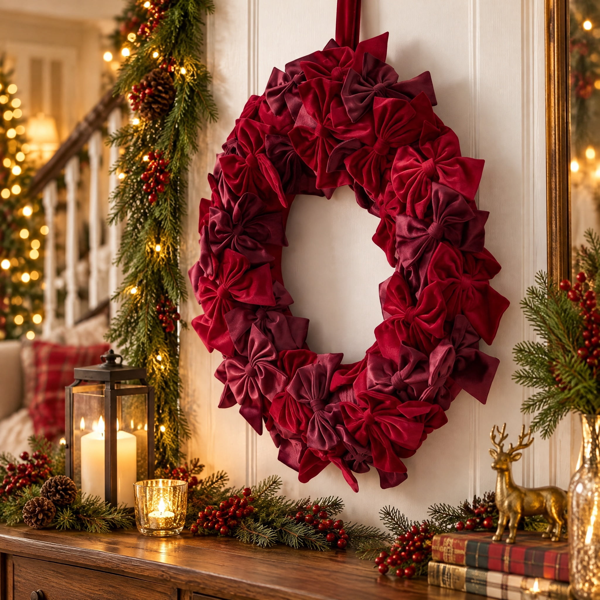 Velvet Bow Christmas Wreath, Red, 24", by Holiday Time