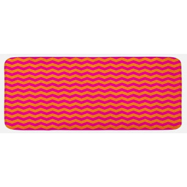 Orange and Pink Kitchen Mat, Horizontal Zigzag Pattern Chevron Stripes in Vibrant Colors Geometric, Plush Decorative Kitchen Mat with Non Slip Backing, 47" X 19", Orange Magenta, by Ambesonne