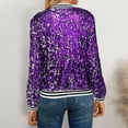 thumbnail image 5 of HXWCHs Women's Autumn Winter Sequin Denim Jacket Long Sleeve Casual Cardigan Baseball Style Outerwear M Purple, 5 of 7