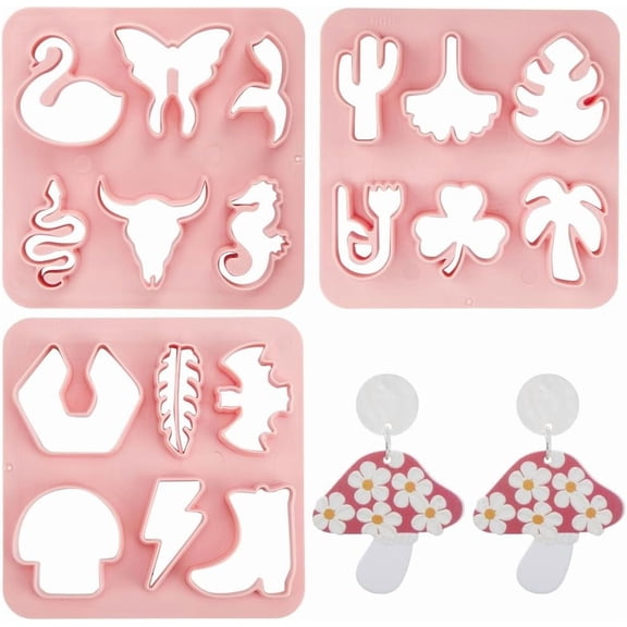 3 Styles Flower Grass Animal Polymer Clay Cutters Pink Leaf Plastic Clay Cutters Butterfly Jewerlry Making Tools Plastic Clay Earring Hooks Cutters Sculpting Tools Set DIY