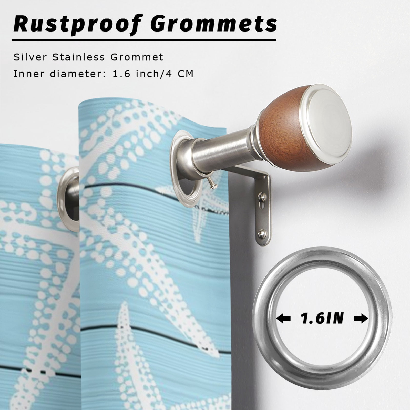 Coastal Light Blue Starfish Outdoor Curtains for Patio, Nautical Ocean Summer Minimalist Wood Grain Sunshade Privacy Drapes Grommet Waterproof Outside Curtains for Porch Balcony 54"x108", 1 Panel