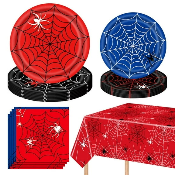 Spider Party Supplies, 20 Plates, 20 Napkins, 1 Tablecover for Birthday Party Tableware Supplies, Spider Theme Birthday Party Decorations
