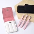 thumbnail image 2 of 3Pcs Professional Stainless Steel Eyebrow Hair Removal Tweezer Set Brow Remover Tweezer Clips Beauty Tools with PU Leather Travel Case for Women and Girls, Pink, 2 of 3