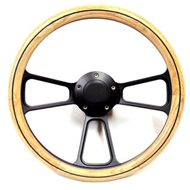 Hot Rod Street Rod Oak Wood Steering Wheel Kit for Flaming River, Ididit Columns