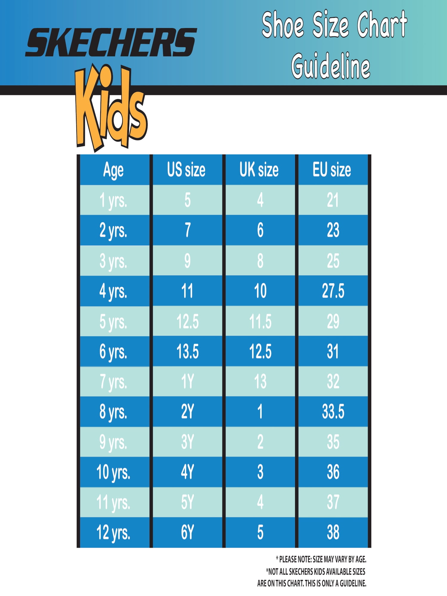 Skechers width sales chart