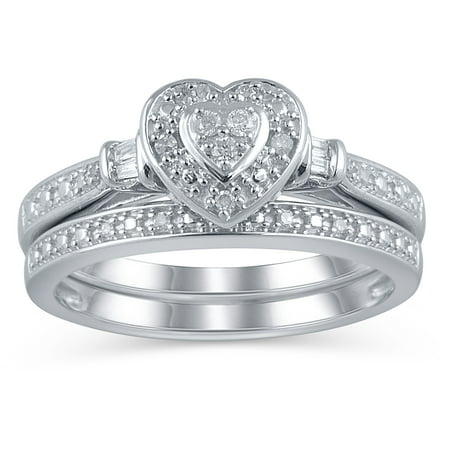 1/10 Carat T.W. JK-I2I3 diamond Heart Bridal Set in sterling silver, Size 8