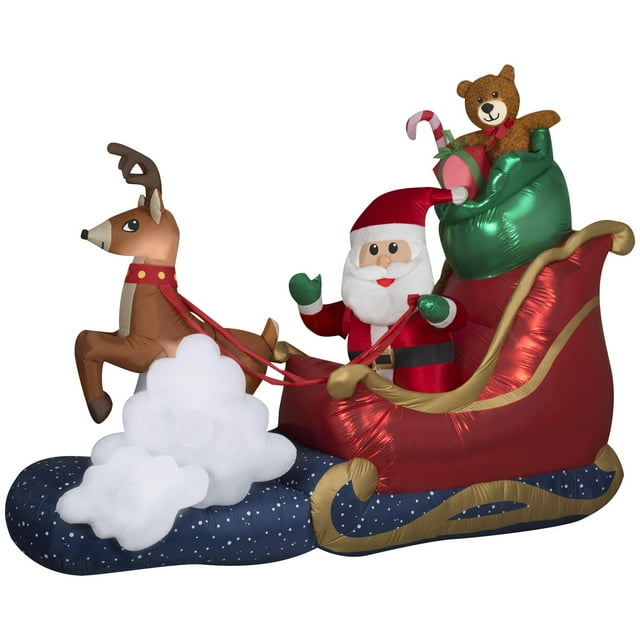 Papá Noel inflable en trineo con dibujos animados de gemas de 2,1 m con luces LED