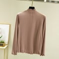 thumbnail image 2 of Jinhomg Women's Cotton Blend T Shirts 2025 Trendy Long Sleeve Mock Neck Blouse Casual Comfy Drop Shoulder Ruffle Hem Tees Dressy Solid Office Pullovers Spring Saving Today Khaki M, 2 of 7