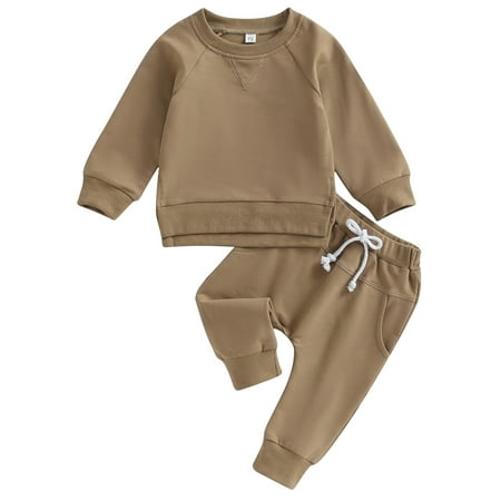 

Calsunbaby Kids Baby Boys Girl Fall Outfits Set Solid Color Long Sleeve Sweatshirts and Pants 2Pcs Clothes Suit