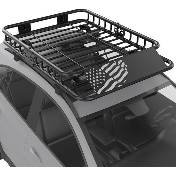 Pinypikaka Heavy-Duty Roof Rack Basket With 2 Reflective Stickers for Car SUV Truck, 300 Lbs Black