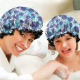thumbnail image 6 of Shower Caps,White and Blue Of Animal Print Waterproof Shower Cap for Women 4 Pieces,Double Reusable Hair Cover for Shower PEVA Elastic Stretch Hem, 6 of 7