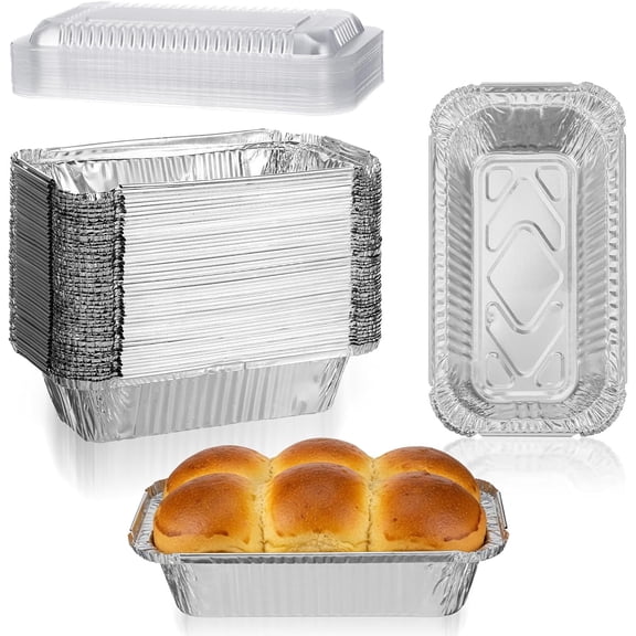50 Pack Disposable Aluminum Loaf Pans with Lids, Heavy Duty Foil Bread Pans for Baking, Food Storage, Take-out, Oven & Freezer Safe, 1.5LB