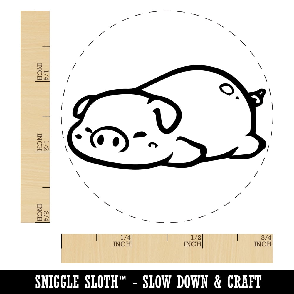 Chubby Sleeping Pig Self-Inking Rubber Stamp Ink Stamper - Black Ink - Small 3/4 Inch