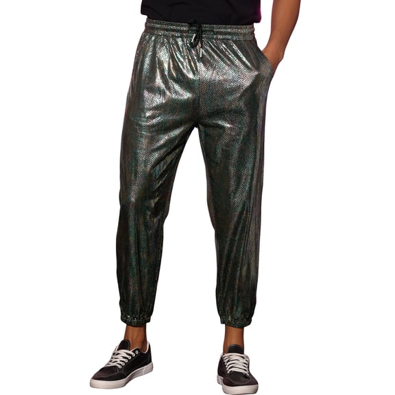 Lars Amadeus Shiny Pants for Men's Drawstring Waist Sparkly Costume Metallic Joggers