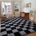thumbnail image 4 of ZENELESS 8x10 Fluffy Rug for Living Room,Black and Gray Checkered Shaggy Soft Anti-Skid High Pile Carpet for Boys Girls Teen Room Dorm Home Decor, 4 of 7