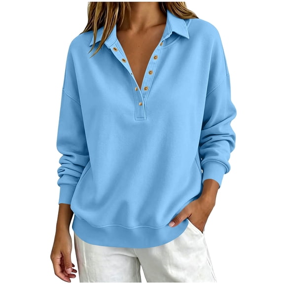 Enjoytime Lightweight Sweatshirts For Women Collared Half Button Long Sleeve Sweatshirt Casual Pullover Top