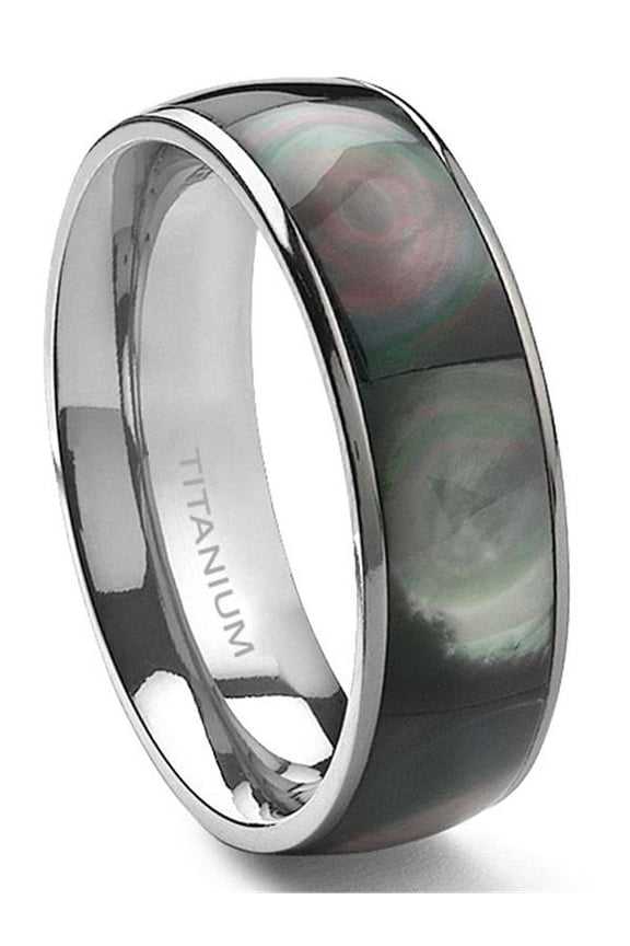 Titanium Mother of Pearl Inlay 6mm Comfort Fit Wedding Band Ring Sz 7.0