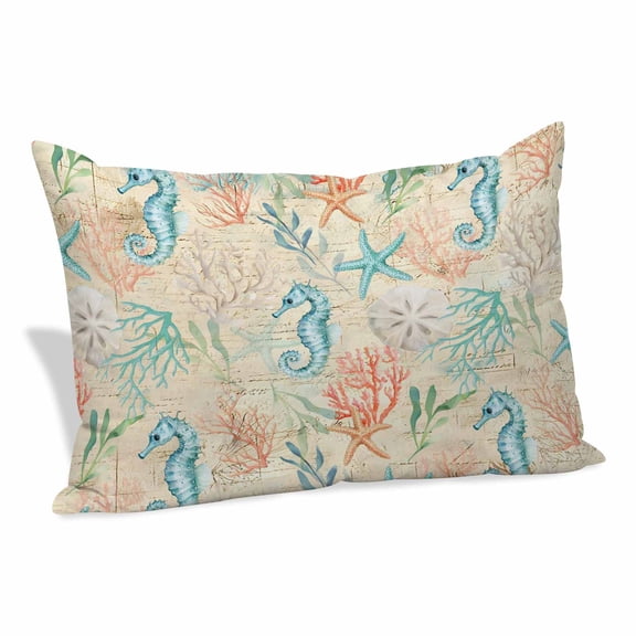 Teal Red Coastal Pillow Covers 12"x20", Nautical Seahorse Beach Coral Starfish Beige Soft Brushed Microfiber Breathable Throw Pillow Covers, Decorative Pillowcase with Zipper for Couch Sofa Bedroom