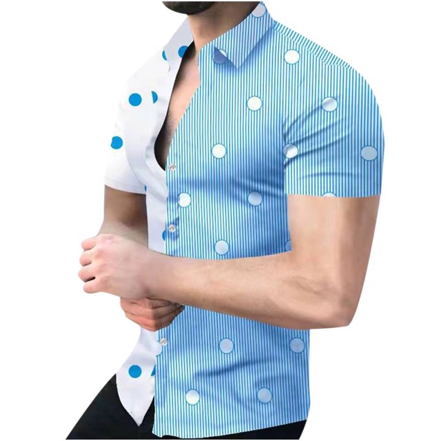 Camisa multicolor de manga corta con botones de solapa y estampado 3D para hombre Pompotops oipoqjl25443