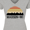 thumbnail image 4 of Inktastic Madison Wisconsin Skyline Retro Sunset Women's V-Neck T-Shirt, 4 of 5