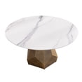 thumbnail image 4 of 58.88" Round Marble Dining Table For 6-8 Persons, White Artificial Top With Robust Metal Base, Heat & Easy To Maintain, Room Kitchen Low Water Permeability Flame , Seats,, 4 of 6