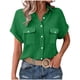thumbnail image 2 of Craaazy Women's Relaxed Fit Collared Blouse, Solid Color Short Sleeve Button Down Top, Loose Comfy Cotton Casual Shirt with Pockets for Summer Gifts, 2 of 6