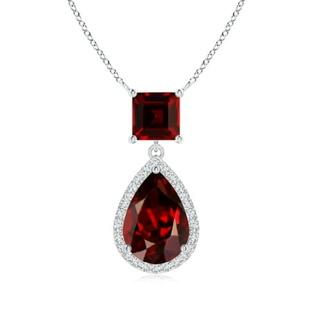 10x7mm Pear Pendant (Mother's Day Jewelry - Square and Pear Garnet Pendant with Diamond Halo in 14K White Gold (10x7mm Garnet) -)