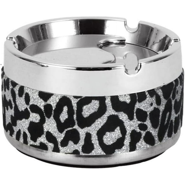 Car Ashtray with Lid Rotating Wind Fashionable Leopard Print Ashtray for Outdoor Use(silver)