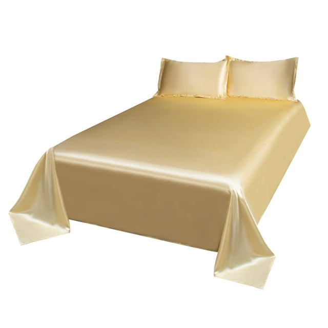 Bed Sheet Set, Silk Bed Sheets Solid Color Ice Silk 3 Pc with 2 Pillowcases for Summer Cooling