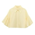 thumbnail image 6 of Women's Puff Sleeve Crop Top - Collared Button-Down Blouse, Lightweight Summer Shirt (S-L, 8 Colors) | Yubnlvae (Yellow | L), 6 of 9