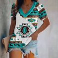 thumbnail image 2 of Modèle de Style Ethnique Occidental Imprimé V Cou T-Shirt Style Occidental Manches Courtes pour Femmes, 2 of 6