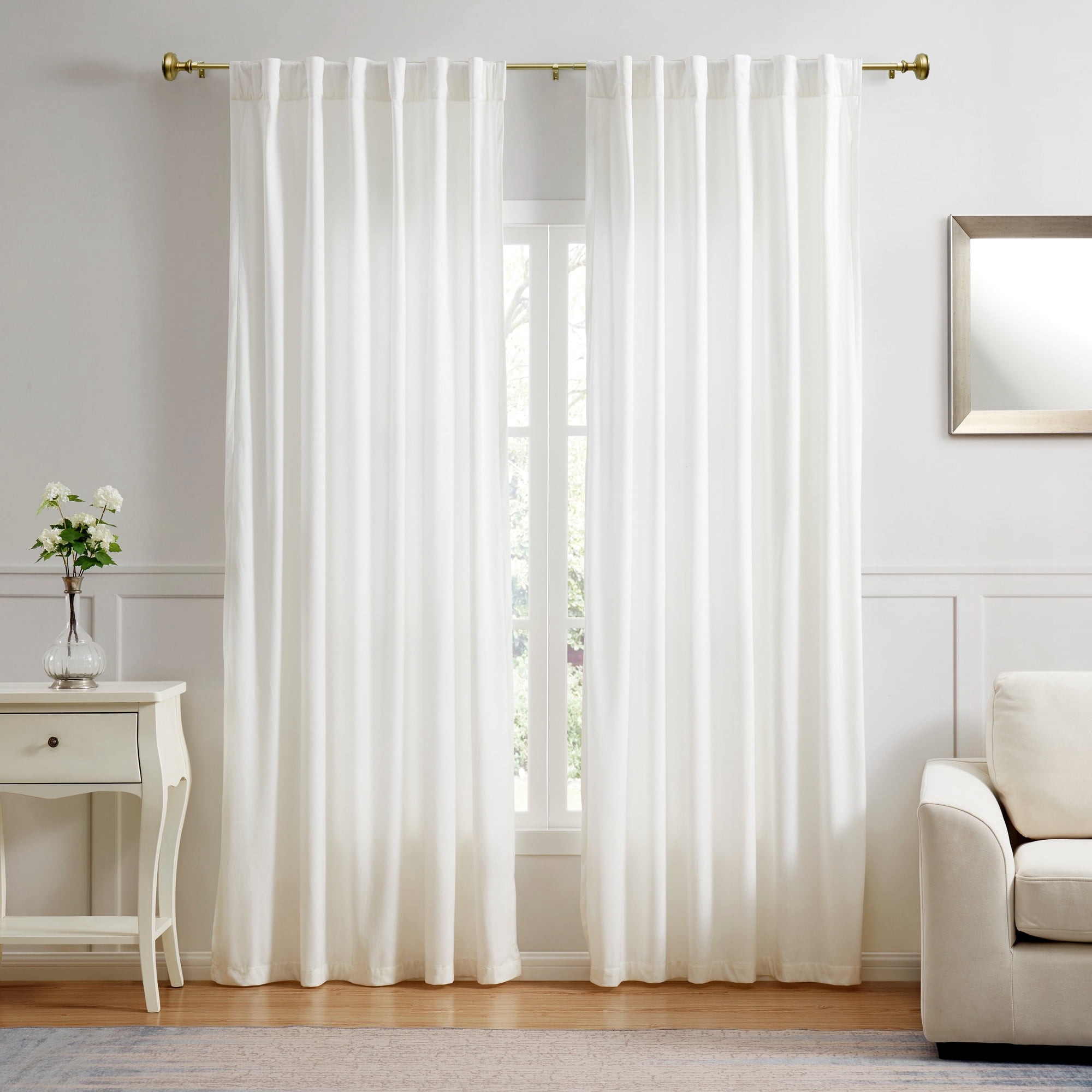 Martha Stewart Barrington 3/4", Adjustable Curtain Rod and Finial Set, Brushed Brass, Gold, 36'' - 66'' Long